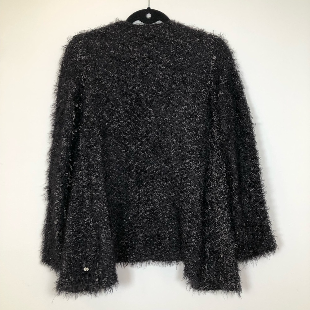 Point Zero Black Bouclé Eyelash Knit Jacket Cardigan Military Button Detail P/S - Picture 9 of 13